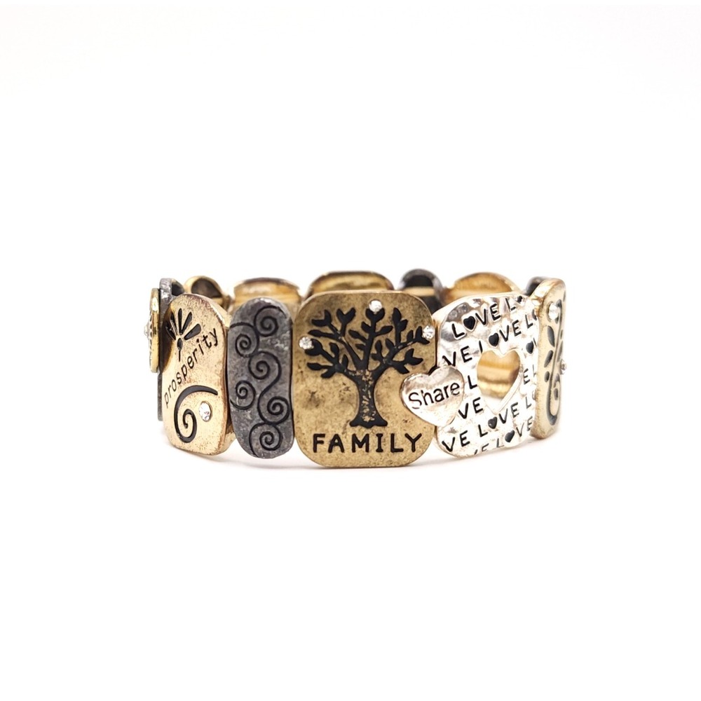 Silver‎ and Gold Two Tone Bracelet Engraved Words Joy Love Family Serenity